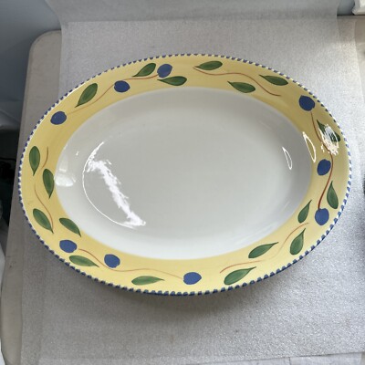 Pier 1 Large Oval Palermo Design Serving Platter Green Blue Leaves Italy-image