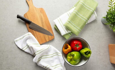Basic Soft Cotton And Absorbent Green Ribbed Terry Kitchen Dish Towels- Set Of 6-image