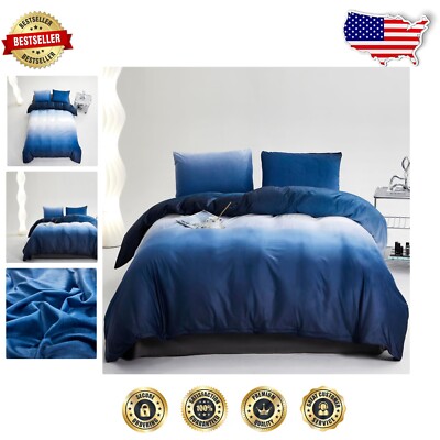 3-Piece Cozy Velvet Twin Comforter Set - Blue Gradient Style for All Seasons-image