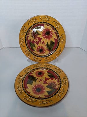 Pair Set of 2 Pier 1 Imports Sunflower Salad/Dessert/Luncheon Plates 8 1/4