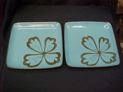Pier 1 Hibiscus Square Dinner Plate Brown Turquoise Set of 2-image