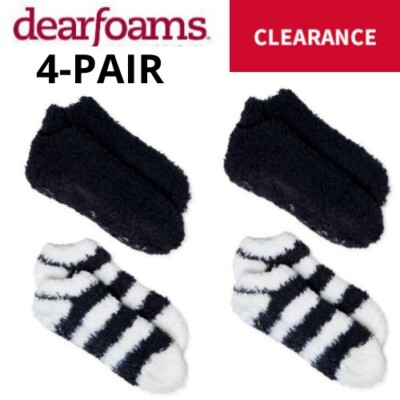 Dearfoams 4 Pair Non-Skid SIZE 4-10 Cozy Comfort Low Cut Fuzzy Socks BLACK WHITE-image