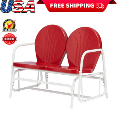 2-Person Outdoor Steel Glider Loveseat Patio Rocking Bench Double Chair Seat US-image