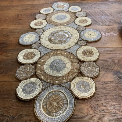 Pier 1 Imports Beaded Table Runner Gold Brown Circular 32x16”Ornate Gorgeous-image