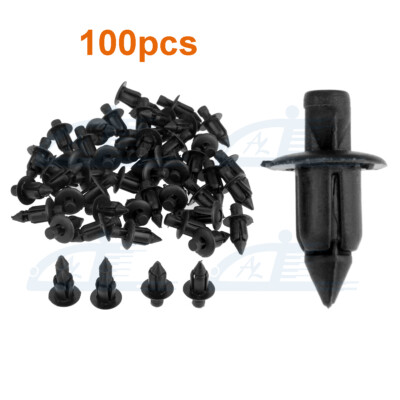 100 Pcs 6mm Hole Dia Black Plastic Push In Type Rivets Fastener Pin Clips ATV-image