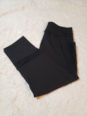 Trendz Womens Activewear Leggings 1X Black Stretch Flat Front High Rise Pull On-image