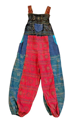 Kathmandu Imports Overalls Baggy  Cotton Hippie Patchwork Jumper Jogger Size M-image