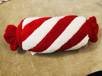 Red Peppermint Twist Candy Shaped Christmas Decor Sherpa Throw Pillow - New-image