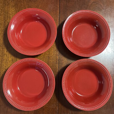 Set Of 4 Pier 1 Spice Route Paprika Red Soup Cereal Bowls 8.25”-image