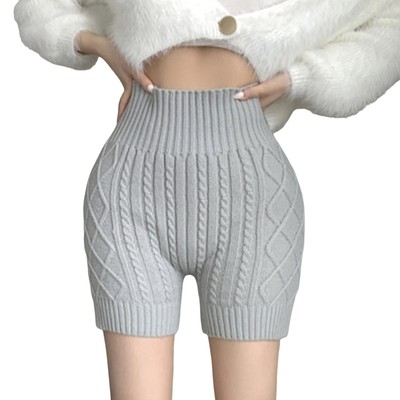 Women Shorts Cozy Knitted High Waist Winter for Warm Stylish Bottoming Wear Home-image