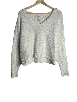 Free People Theo V-Neck Cream Sweater Womens Sz XS Chunky Oversized Cozy Comfort-image