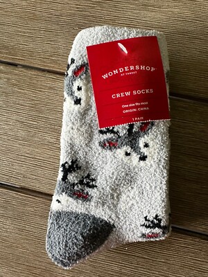 Wondershop Women's Socks Reindeer Cozy Holiday One Size Fits most Crew cut-image