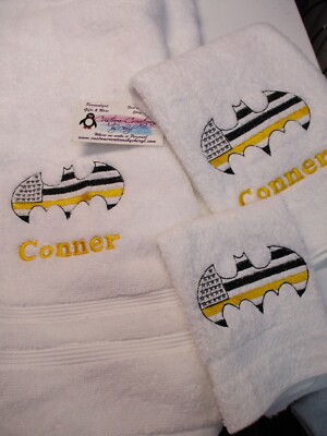 Batman Dispatch Yellow Line Flag Dispatcher  Personalized 3 Piece Bath Towel Set-image