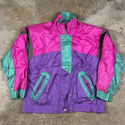 Vintage Andy Johns Color Block Windbreaker Jacket 90s Pink Purple Size Medium-image