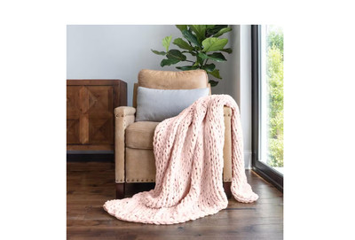 Becky Cameron IEH-THROW-CHKN-BLUSH Blush Chunky Knit Acrylic Throw Blanket,-image
