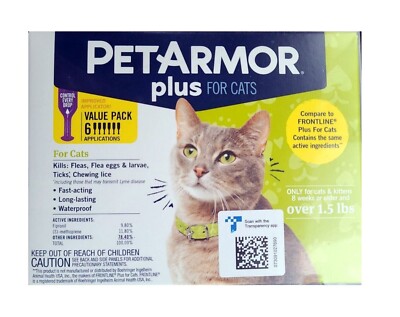 PetArmor PLUS 6 Doses Flea, Tick & Lice Treatment for CATS Cat Over 1.5 LBS 7690-image