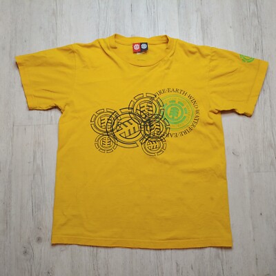 Element Men's Vintage Skate T-Shirt Fire Earth Wind Water Graphic Size M Yellow-image