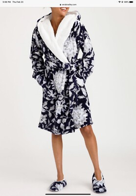 Vera Bradley Plush Shimmer Cozy Life Robe Frosted Lace Navy NWT-image