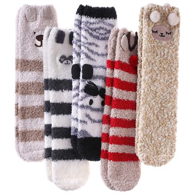 Women's Fuzzy Winter Slipper Socks Cozy Fluffy Microfiber 5-Pack-image