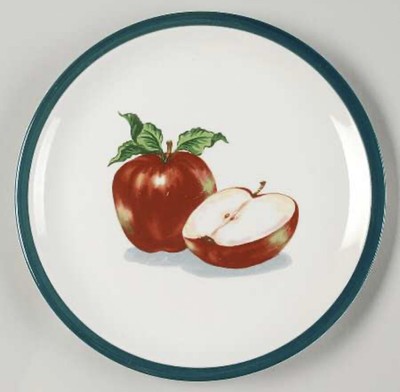 VINTAGE MAINSTAYS HOME RED APPLE AND A HALF DESIGN Set Of 2 Dinner Plates-image