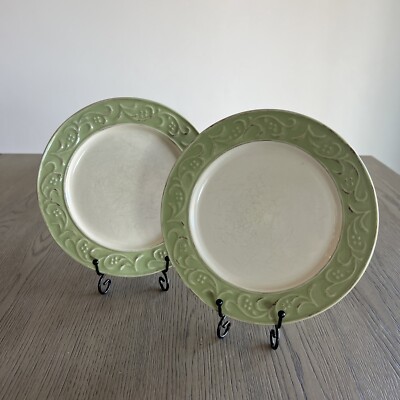 Pier 1 Imports Antique Floral Salad Dessert Plate Green Discontinued Set Of 2-image