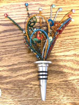 Pier One Imports Bottle Stopper Beaded Spray Design Colorful Whimsical Fun Wine-image
