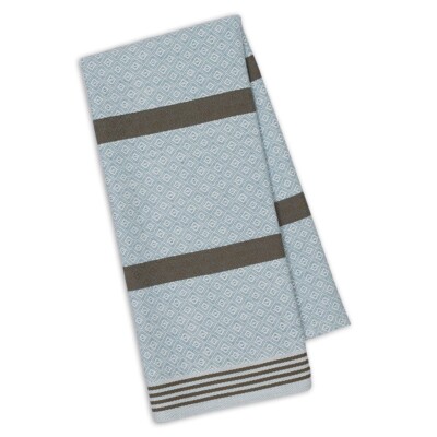 Cotton Kitchen Dish Towel - Striped Rain Blue Diamond Weave Pattern 18x28 NEW-image