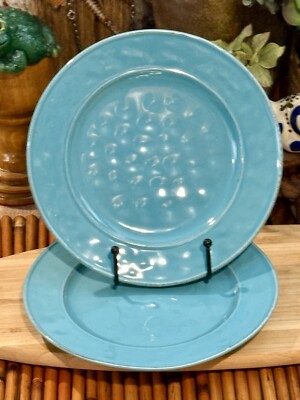 2 PIER 1 IMPORTS Martillo Turquoise SALAD Luncheon PLATES Southwestern Boho EUC-image