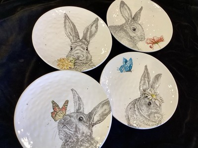 Pier 1 Imports  Set Of Four Rabbits Bunnies Salad Dessert Plates NEW-image