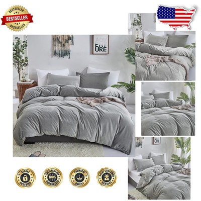 Soft Fluffy Full Size Grey Velvet Comforter Set with Pillowcases - Cozy Bedding-image