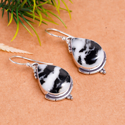 White Buffalo Turquoise Gemstone Earring 925 Sterling  Silver Handmade Jewelry-image