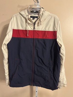 Vintage Tommy Hilfiger Jacket Mens Medium Red Ivory Blue Weatherproof Lined Coat-image