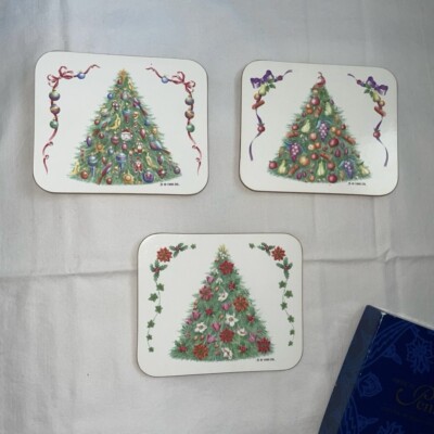 American Pennyroyal Set Of 3 Cork Backed Coasters Christmas Theme -image