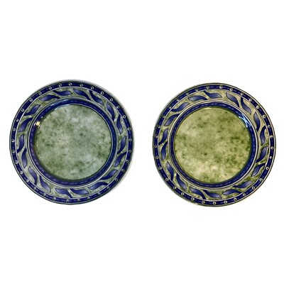 Pier 1 Imports Set-2 Versailles Ceramica Quadrifoglio Blue Green Luncheon Plates-image