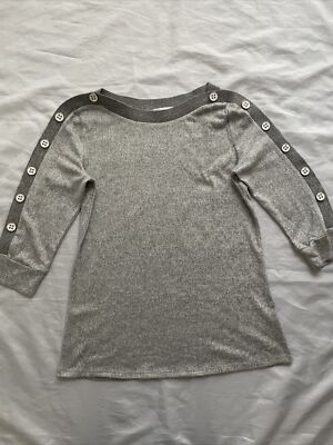 Retrology Women Sz.Small Gray Pullover Sweater Soft Elbow Length Button Sleeves-image
