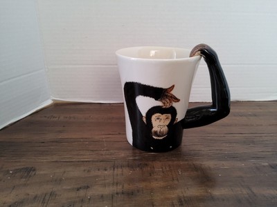 Pier 1 One Imports Monkey Chimpanzee 3D Arm Handle 16oz Coffee Tea Mug Cup-image