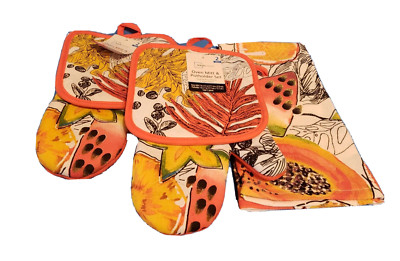 Mainstays Fruit Oven Mitt + Potholder and towel Set NEW