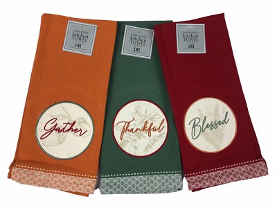 Design Imports Botanical Autumn Solid Color Embroidered Dishtowel Set of 3 -image
