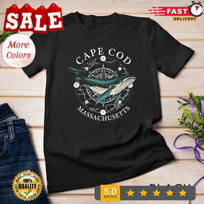 Cape Cod 2 Massachusetts Humpback Whale Vintage Wind Rose Whale Unisex T-shirt-image