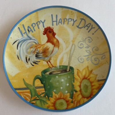 Rooster Pier 1 Imports “Happy Happy Day” Plate Beautiful Day 8” Green Cup Coffee-image