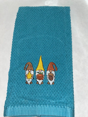 Embroidered Red Kitchen Hand Towel Three Fall Themed Gnomes BS2880-image