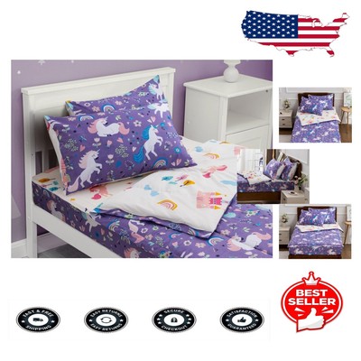 Lightweight Microfiber Kids Comforter Set - Unicorn & Rainbow Twin Bedding-image