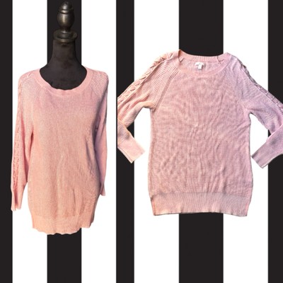 Pastel Pink Knit Sweater Faux Lace up Sleeves Dolly Cozy Coquette Lauren Conrad-image