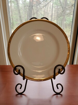 Pier 1 Gold Band Porcelain 8 1/2 Inch Diameter Salad Plate-image