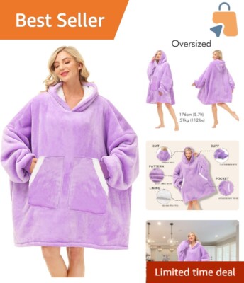 Machine Washable Oversized Cozy Hoodie Blanket in Purple - Gift for Everyone-image
