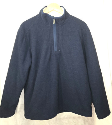 Orvis Sweater Men's Navy Sherpa Fleece Lined 1/4 Zip Pullover Waffle Large-image