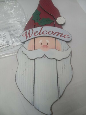 Design Imports DII Santa Claus Holiday Welcome Wood Indoor, Outdoor Hanging Sign-image