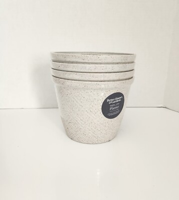 4 Pack Better Homes And Gardens 8 Inch Plastic Planter White Speckled New -image