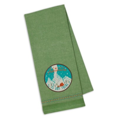 Green Cotton Kitchen Dish Towel - Mountain Camper - Adventure Is Out There 18x28-image