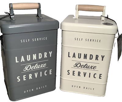 Better Homes & Gardens 2Lrg Metal Detergent Farmhouse Tins w/Scoops Cream & Grey-image